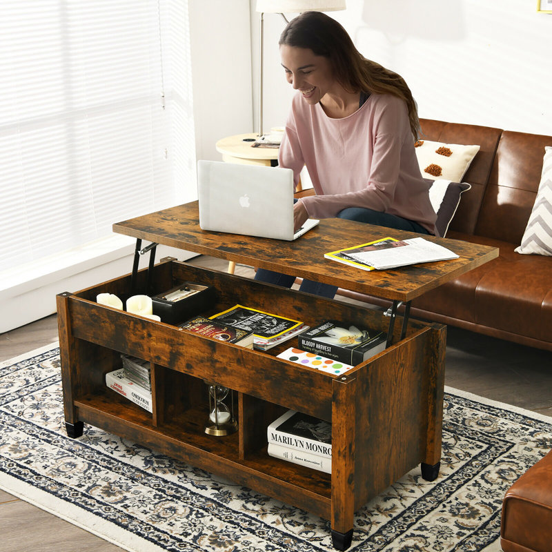 Lift Top Four Leg Coffee Table with Storage, Coffee, Coffee