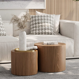 Latitude Run® Nesting Coffee Table Set Of 2 Modern Circle Wood Side ...