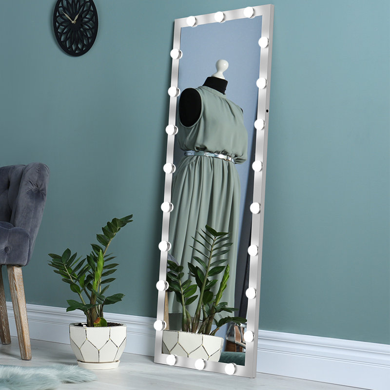Full Length Mirror With Lights Full Body Vanity Mirror With 3 Color Modes Lighted Standing Floor Mirror For Dressing Room Bedroom Wall Mounted Touch Control Silver 63"x24"