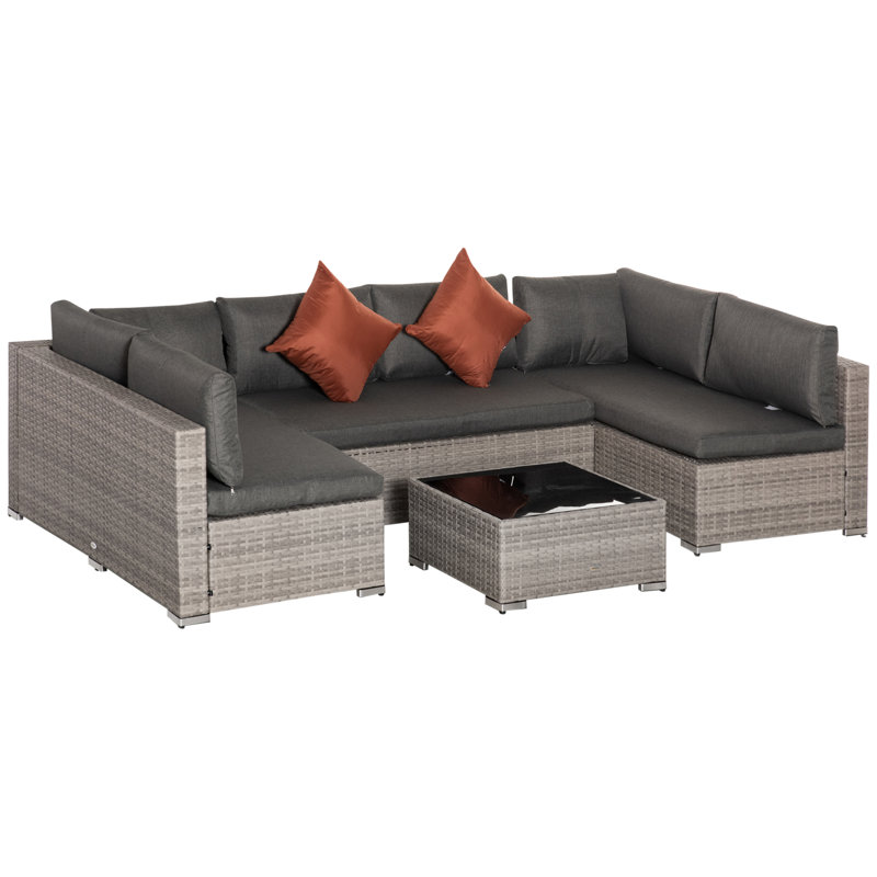 Faigy Rattan Corner Sofa Set Garden Furniture Set 4 Pieces 6 Seater Grey