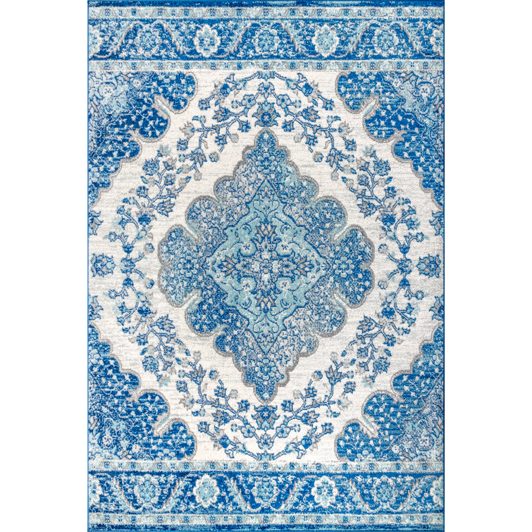 Lathan Bohemian FLAIR Boho Vintage Medallion Cream/Blue Rug