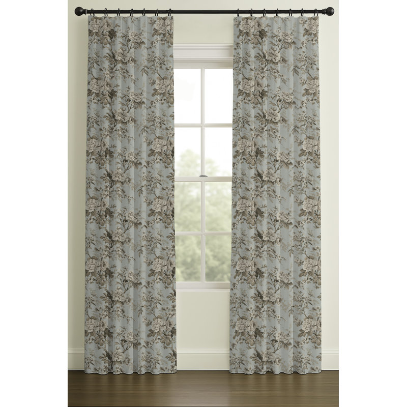 Imprimé floral rétro sur lin, Pli inversé, Simple, L 33 po x L 96 po