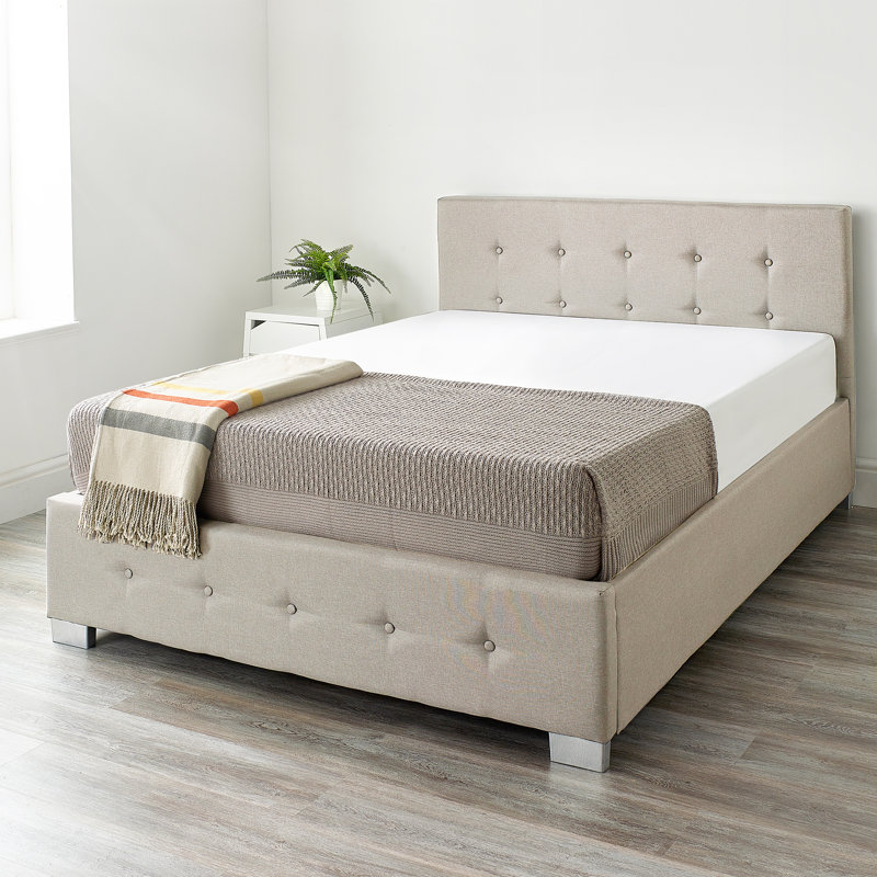 Caddo Fabric Upholstered Ottoman Bed Frame, Double (4'6), Natural