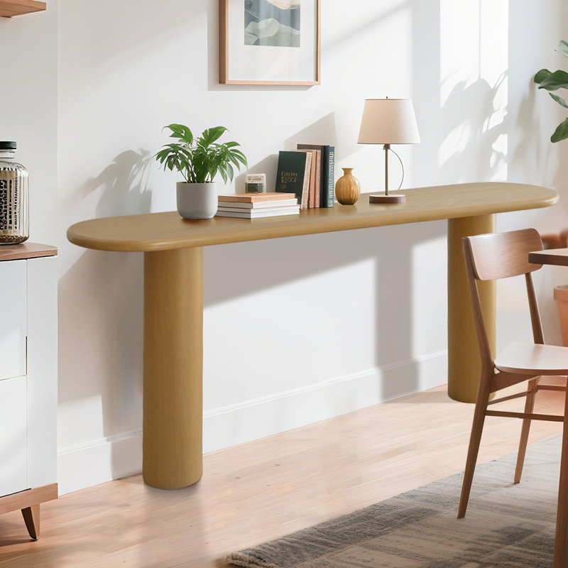 70" Oval Console Table With Natural Solid White Oak Veneer, Natural Wood