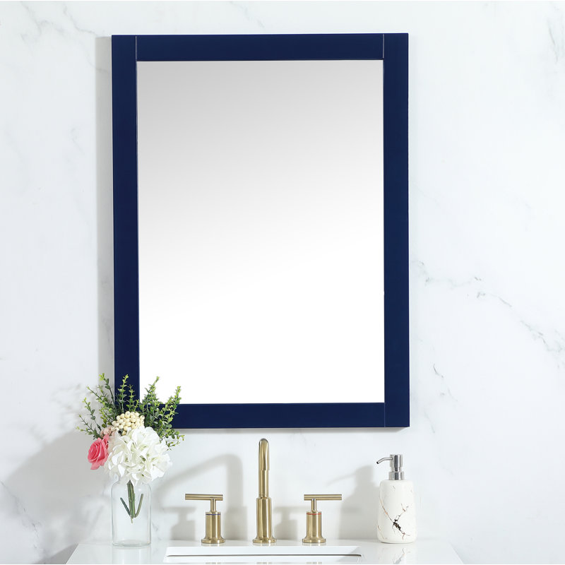 Rosenow Wood Flat Wall Mirror, Blue, 32'' H x 24'' W