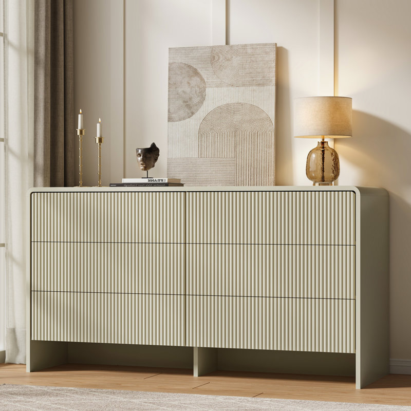 55.1" W 6 - Drawer Dresser, Beige