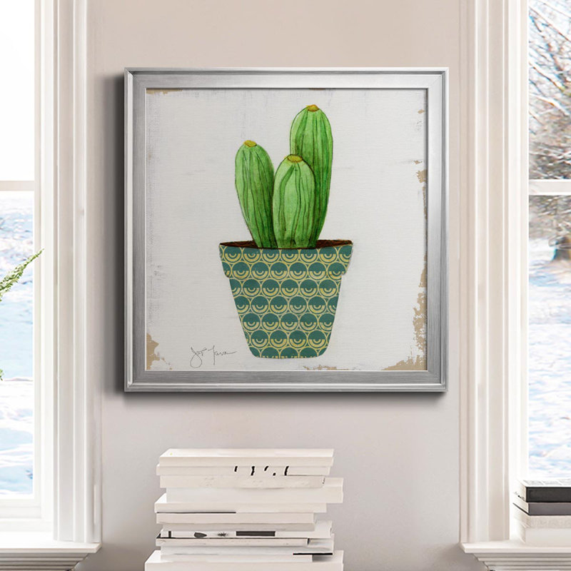 Boho Cacti II - peinture sur toile encadrée, H 22,5 po x l 22,5 po x P 1,5 po, Cadre argenté