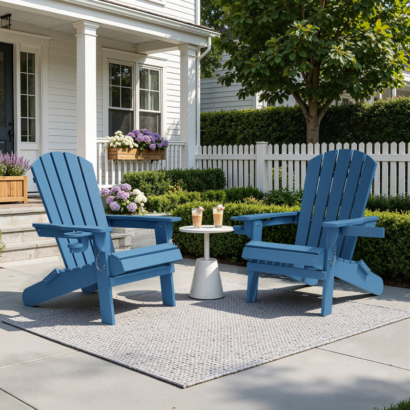 Outdoor HDPE Folding Adirondack Chair Set, Blue