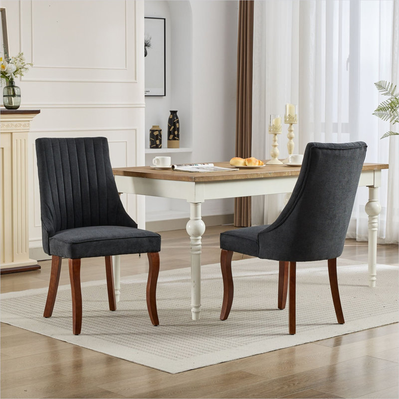 Ensemble de 2 chaises d'appoint avec revêtement en flocons de rayonne noir et dossier haut pour la salle à manger