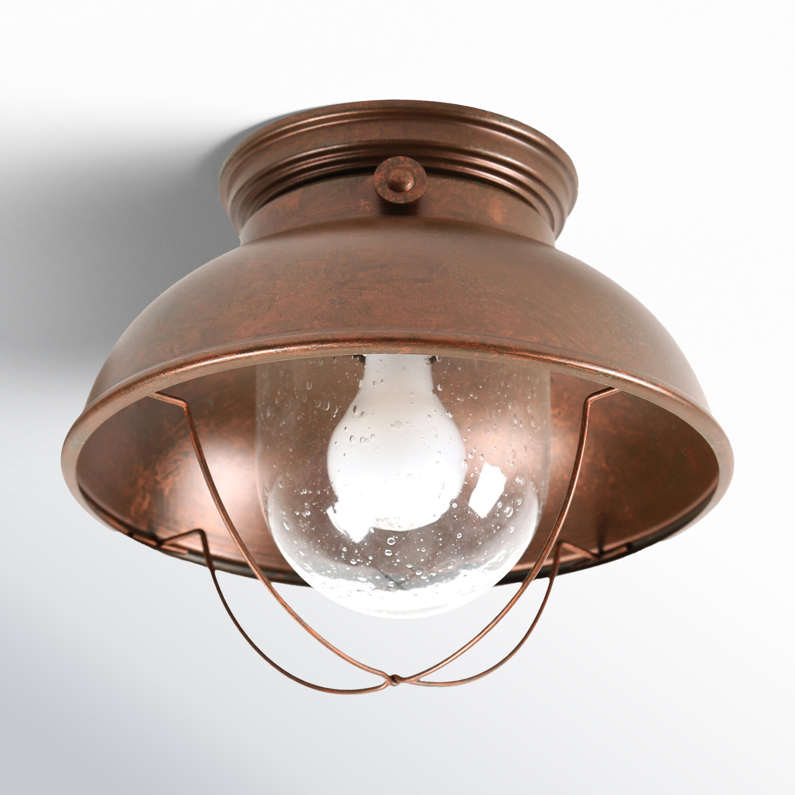 Audrey Seeded Bell Outdoor Semi Flush Mount, Weathered Copper