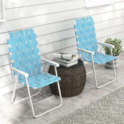 2 chaises de patio pliantes, chaises d'extérieur classiques pour le camping. Sièges portatifs portatifs pour jardin, cour arrière. Accoudoir bleu avec fonction légère pour 2 personnes en camping. Camping, piscine. Design