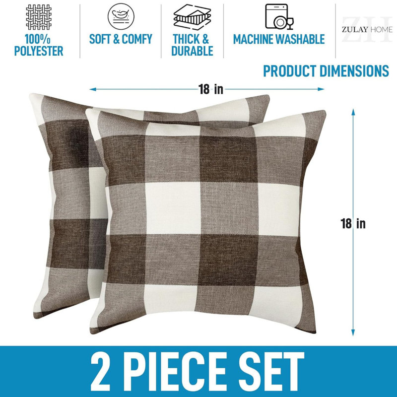 Zulay Pack Of 2 Buffalo Plaid Throw Pillow Covers - Farmhouse Porch Pillows Outdoor & Indoor Covers 18x18 Inches