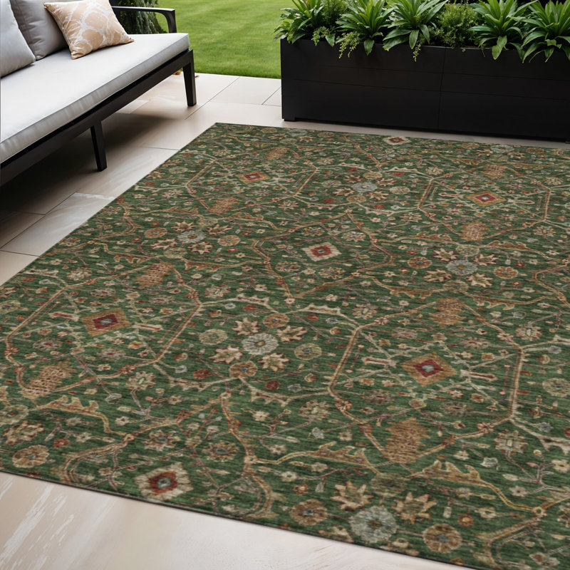 Tapis extérieur lavable floral brun et rouge 5 'x 8' Emerald