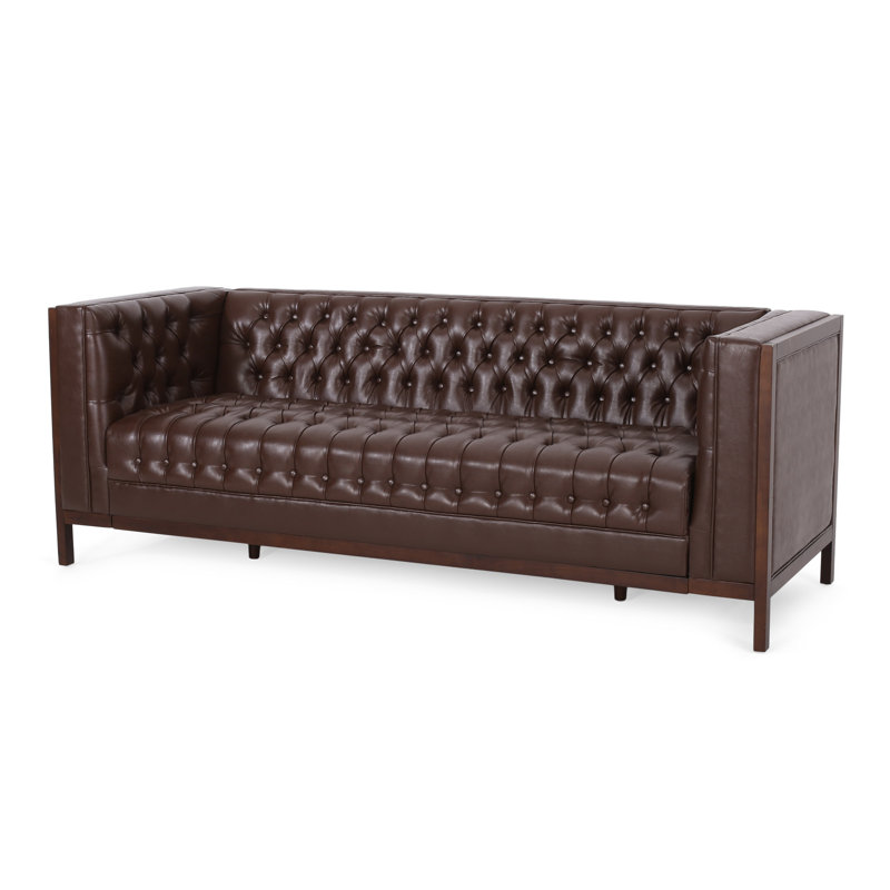 Arely 79'' Faux Leather Sofa, Dark Brown Faux leather