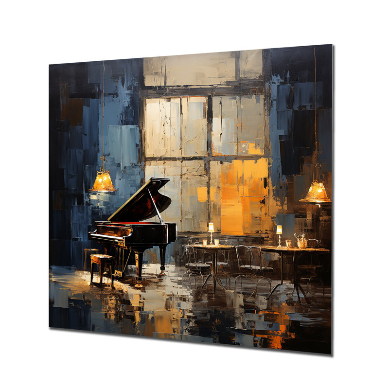 Yellow And Blue Piano Jazz Room Harmony III - Piano Metal Wall Art, 16" H x 16" W