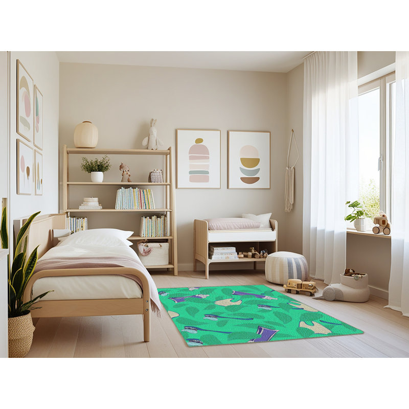 Tapis vert / mauve Power Loom, Rectangle 4 pi x 6 pi
