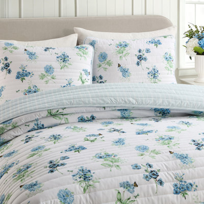 Lenox Classic Butterfly Meadow 2-Piece Quilt Set, Floral Butterfly Bedding, Lightweight Reversible Coverlet Set, Blue, Twin/Twin XL