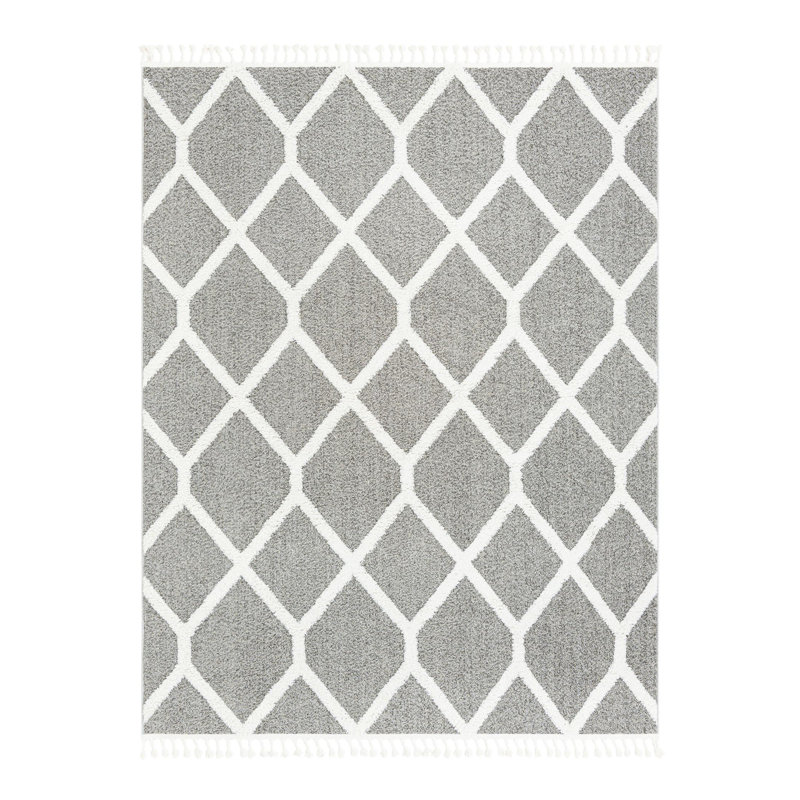 Tapis géométrique gris en polyester tissé à la machine Jocelynmarie, Rectangle 7 pi 10 po x 10 pi
