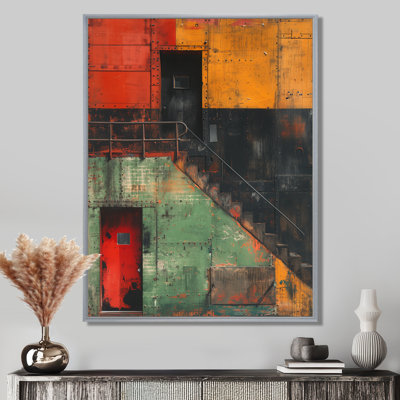 Yellow Red Commercial Charm Warehouses - Warehouses Wall Art Print