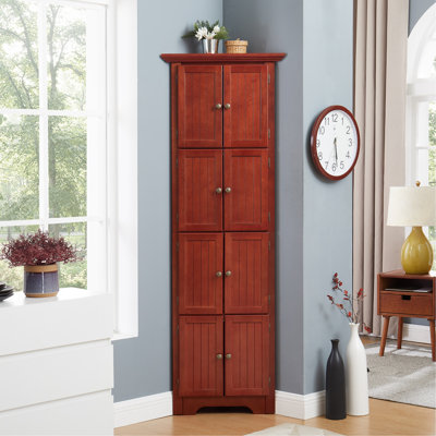 4-Tier Corner Kitchen Pantry Storage Cabinet With 8 Doors Tall Storage Cabinet, Corner Cabinet And Shelves, Home Farmhouse Bookshelf Cabinet For Bathr