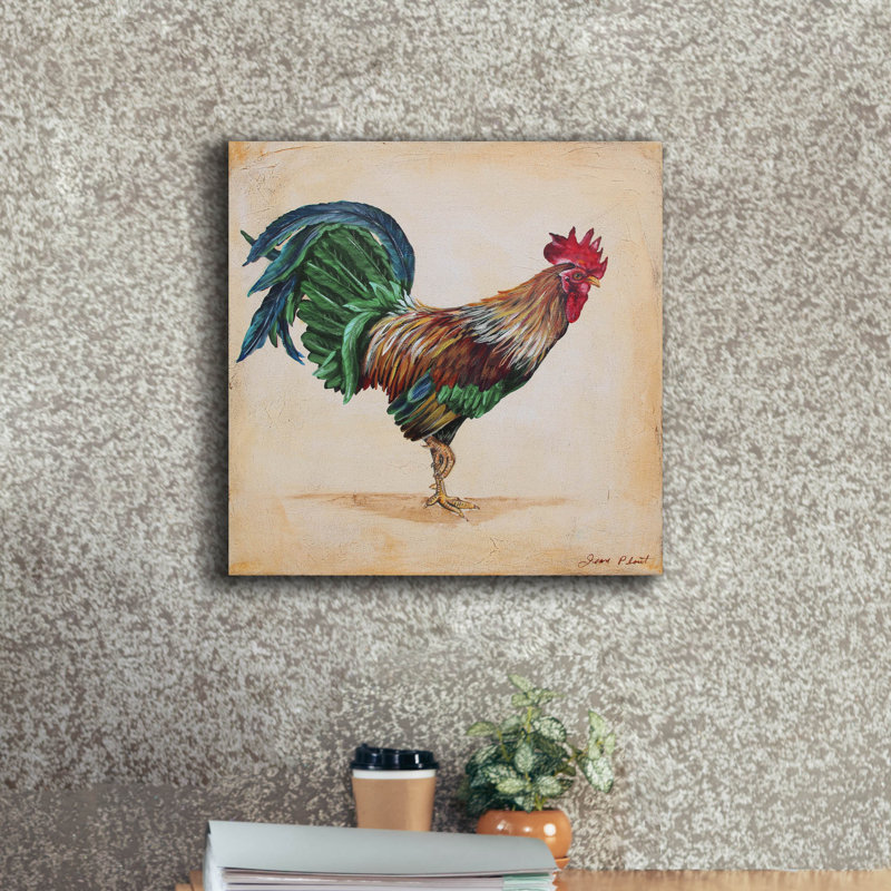 «Rooster-h» par Jean Plout, art mural sur toile, H 18 po x l 18 po x P 0,75 po
