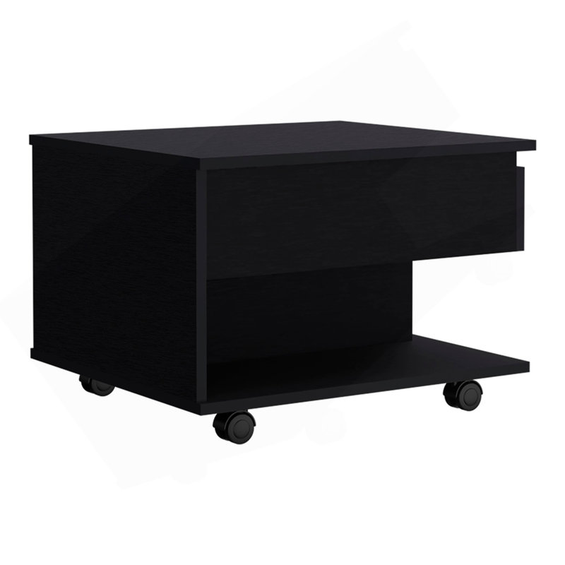 Table basse à plateau relevable Luanda, roulettes, une tablette - noir, Noir