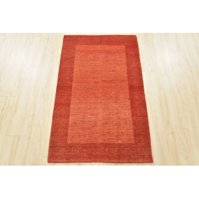 Tapis rouge en laine noué à la main de conception unique 2 pi 11 po x 4 pi 9 po