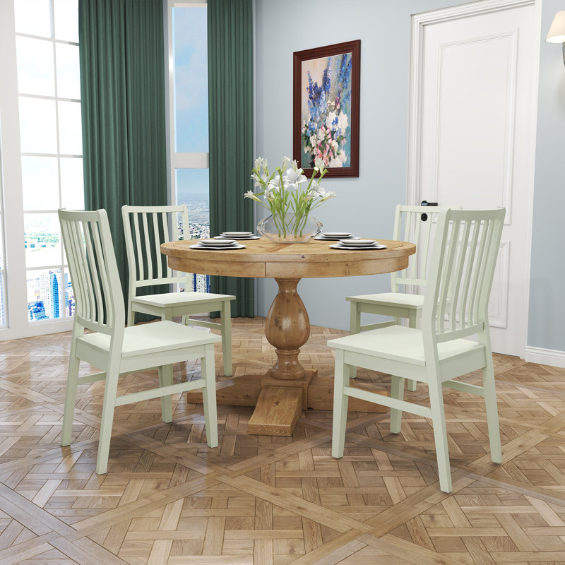 5-Piece Dining Set Mid-Century Modern Wooden Table & Upholstered Chair Set For Home, Kitchen, Dining Room, Natural, Green