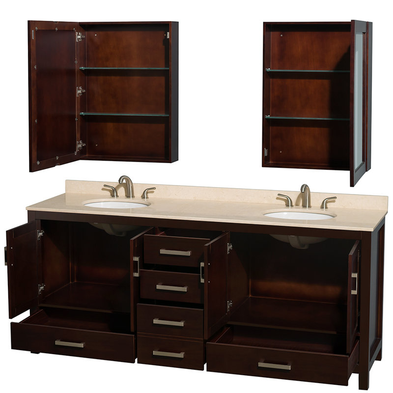 Sheffield 79" Double Bathroom Vanity Base Only, Espresso