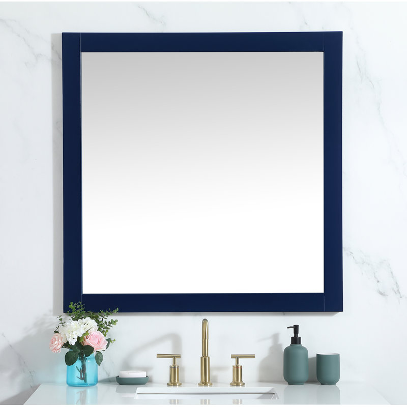 Rosenow Wood Flat Wall Mirror, Blue, 36'' H x 36'' W
