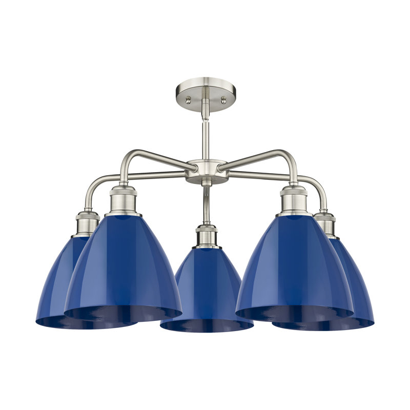 Lustre en dôme à 5 lumières Trickett, Bleu, Nickel satiné