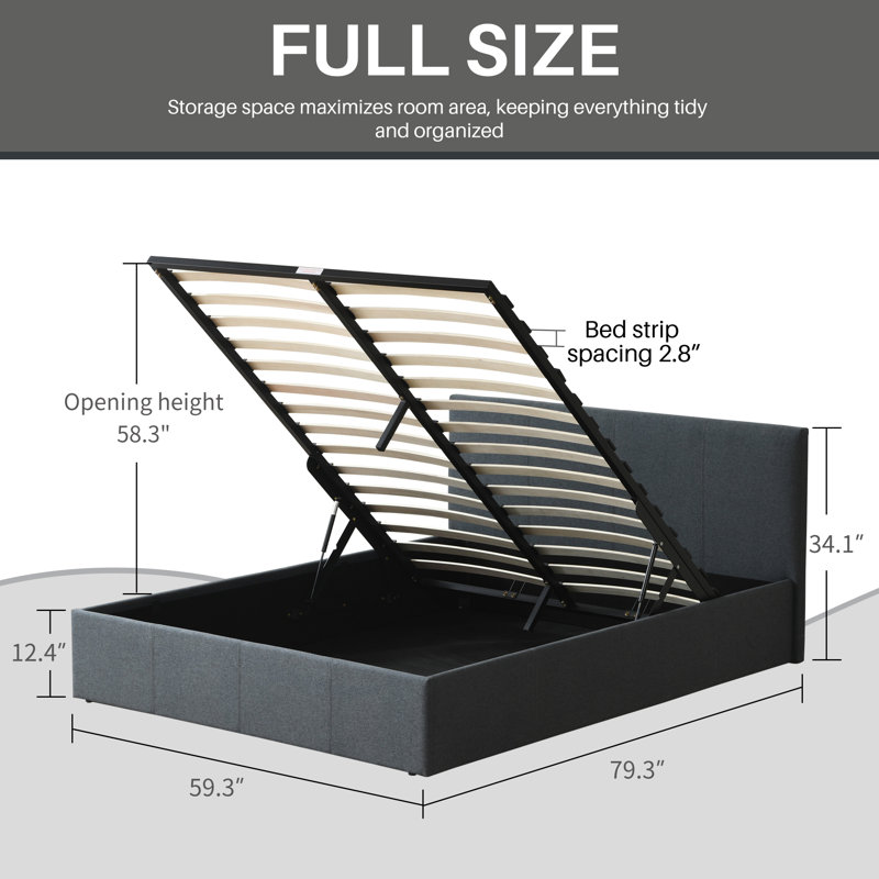 Hydraulic Lift Up Storage Upholstered Platform Bed, Full