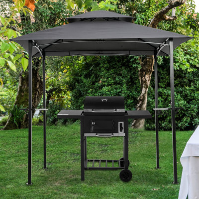 Housse de remplacement pour pavillon de jardin 8 x 5 pi - Toit de tente à deux niveaux pour barbecue, imperméable, gris pour toile de patio, spacieux, facile à assembler