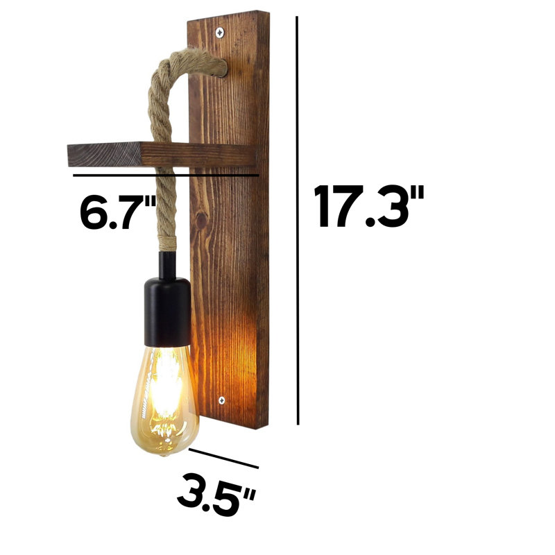 Lampe murale rustique faite à la main, pin massif, 6,7 x 3,5 x 15,7 pouces | Couleur noyer, 1 x douille E27 (40 W maximum) | Conception moderne et novatrice, homologuée IP20 pour une utilisation à l'intérieur | Éclairage élégant pour la décoration intérieure et l'ambiance