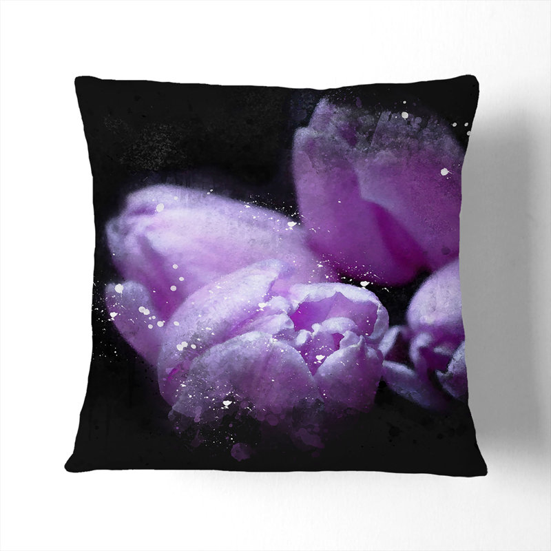 Four Tulips Paint Splash Cushion with Filling, 40cm H x 40cm W x 15cm D