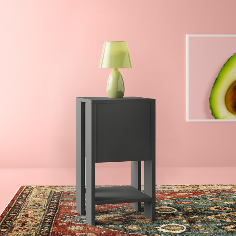Atharv Bedside Table with Drop-Door Storage and Open Shelf for Versatile Living, Anthracite