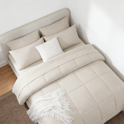 7 Piece Queen Quilted Comforter Set Beige