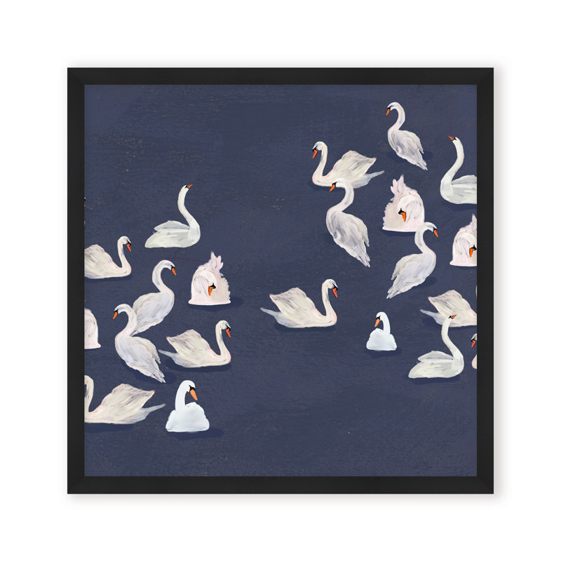 Nature Inspired Modern Ensemble: Swan Serenade, 24" H x 24" W, Framed Print, Gold