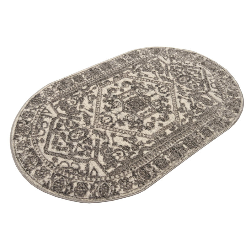 Tapis traditionnel urbain gris-blanc, Ovale 5 pi 3 po x 8 pi