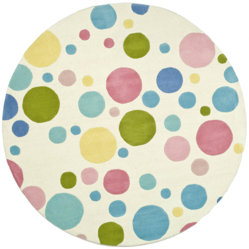 Amier Hand Tufted Wool Polka Dots Rug, Round 8'