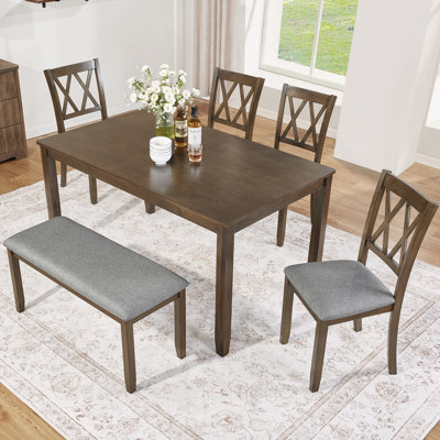 Ensemble de salle à manger moderne 6 pièces avec panneau de fibres à densité moyenne et placage de bouleau Serenova