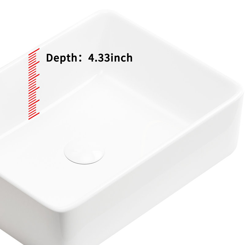 Lavabo vasque rectangulaire en céramique blanche de 19 po x 15 po pour salle de bain, style contemporain, avec taches et éclats, style de drain standard américain, dommages, trou