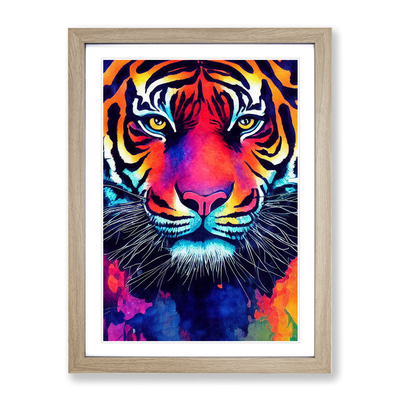 Painted Tiger No.3 Abstract - Framed Print, 34cm H x 25cm W, Oak