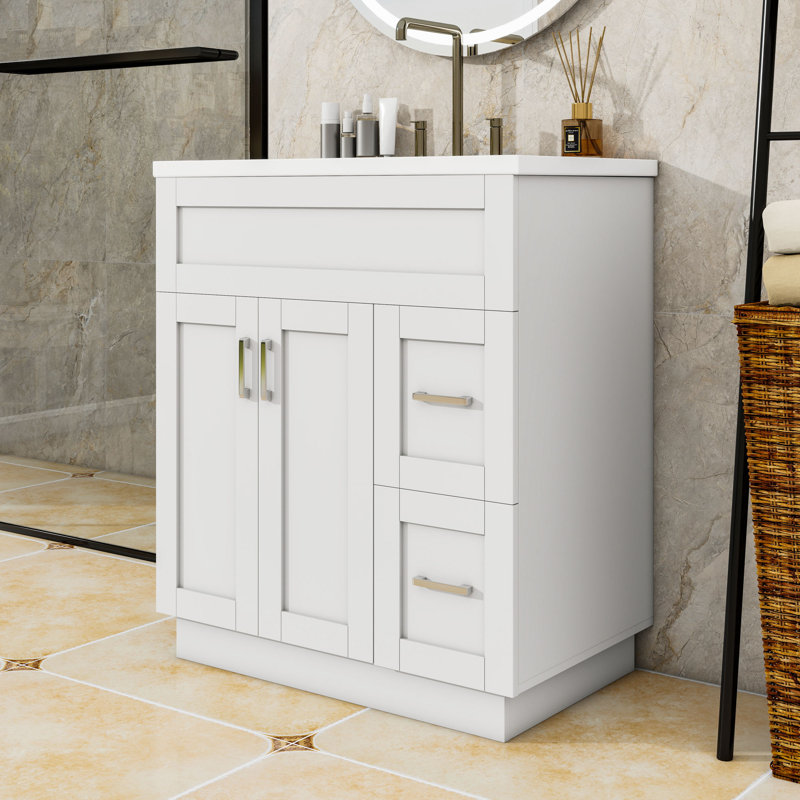 30-Inch Bathroom Vanity with Resin Sink, 2 Drawers and Adjustable Shelf