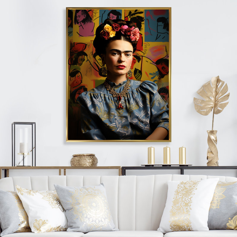 Portrait de femme mexicaine II - art mural mexicain, Cadre flottant doré, 32" H x 16" W