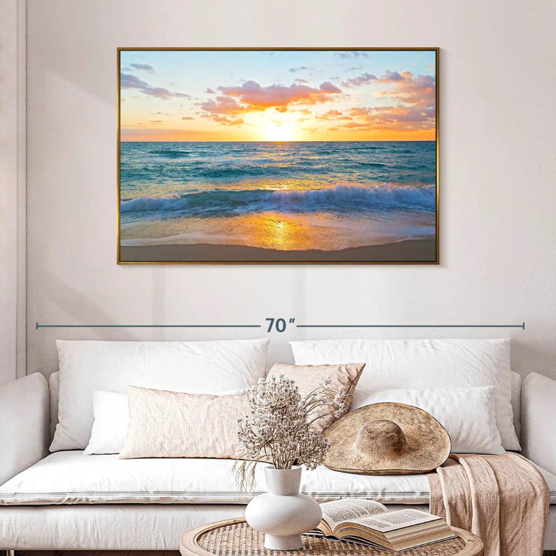 Lever de soleil sur Miami Azemar, 46 po x 31 po, Cadre flottant doré