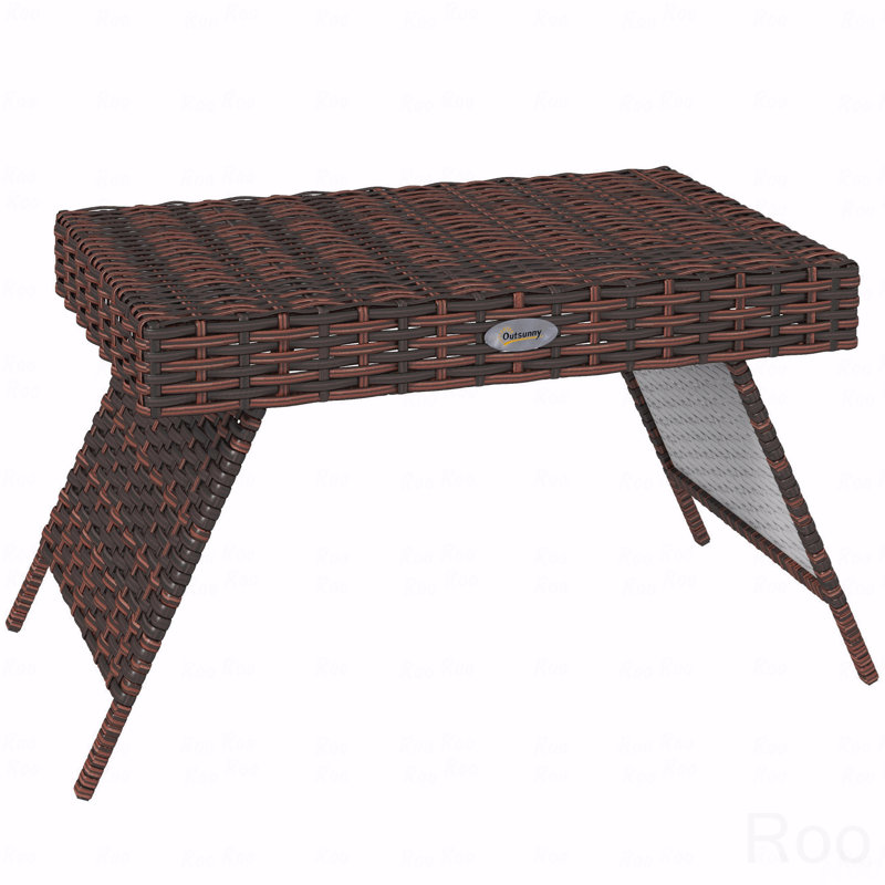Folding Rattan Side Table, Outdoor End Table, Hand Woven Pe Rattan Coffee Table