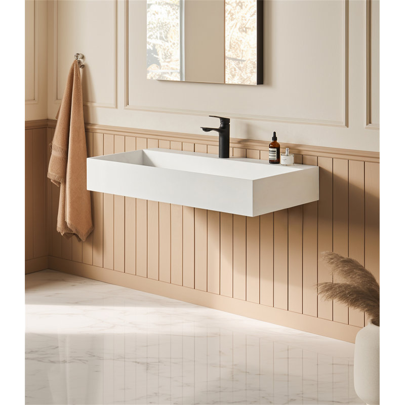 Lavabo vasque rectangulaire à fixation murale 36 po x 18 po à surface solide avec trou pour robinet