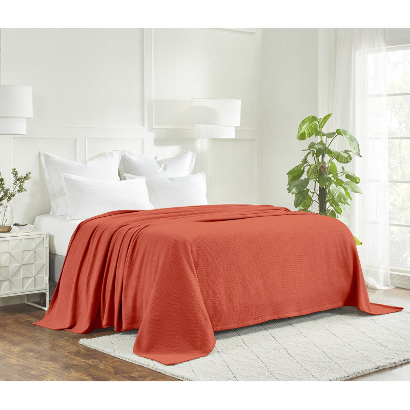 Couverture 100% coton à texture douce toutes saisons Superior, Double/grand, Corail