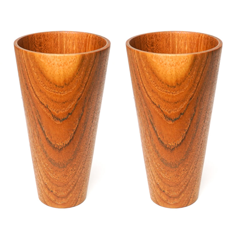 Ensemble de tasse à thé droite en bois de teck, 2, 15 oz